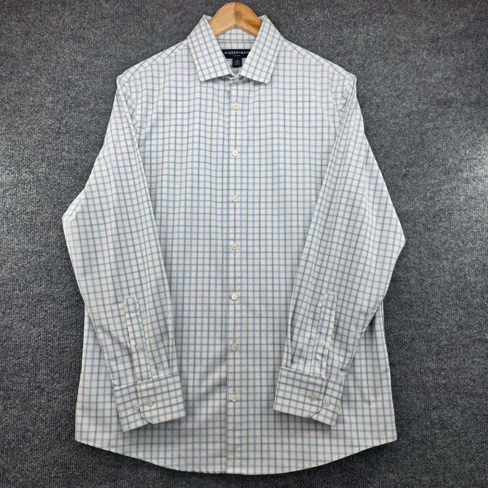 Mizzen+Main Leeward Classic Fit Performance Dress Shirt Mens Medium White Blue